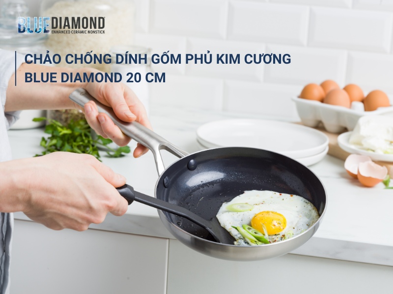 Chảo chống dính nào tốt cho sức khỏe - chảo chống dính gốm phủ kim cương Blue Diamond 20cm