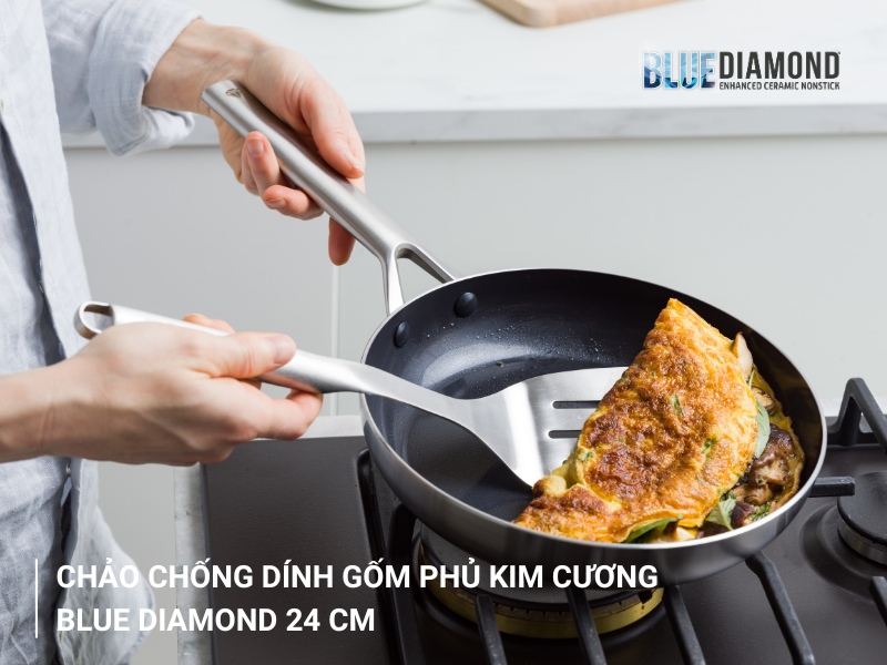 Chảo chống dính nào tốt cho sức khỏe - chảo chống dính gốm phủ kim cương Blue Diamond 24cm