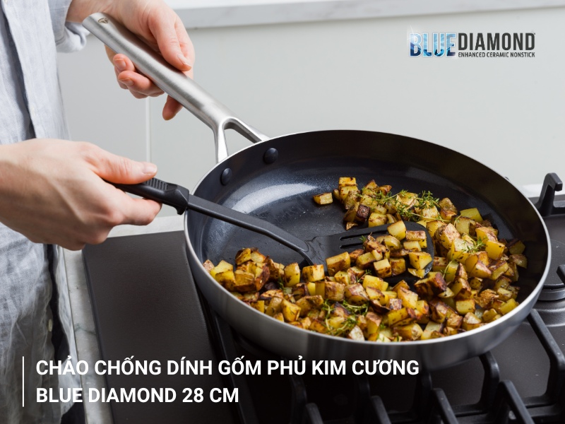 Chảo chống dính nào tốt cho sức khỏe - chảo chống dính gốm phủ kim cương Blue Diamond 28cm