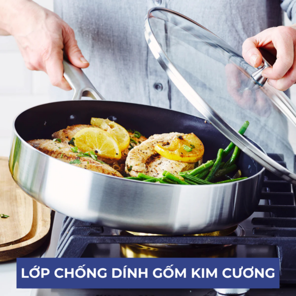 CHẢO CHỐNG DÍNH PHỦ TINH THỂ KIM CƯƠNG CAO CẤP BLUE DIAMOND 24CM - Hình ảnh 7