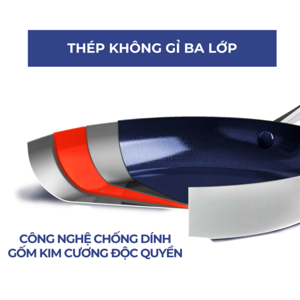 CHẢO CHỐNG DÍNH PHỦ TINH THỂ KIM CƯƠNG CAO CẤP BLUE DIAMOND 24CM - Hình ảnh 10